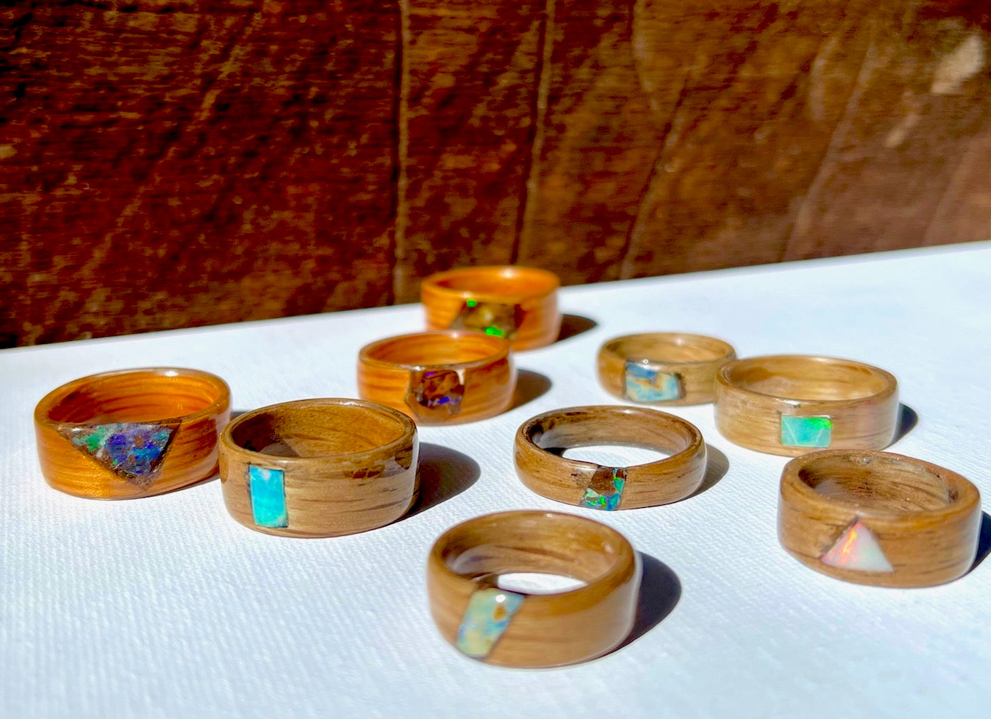 Beloved Twister Oak Wood Ring with Boulder Opal 9 1/2