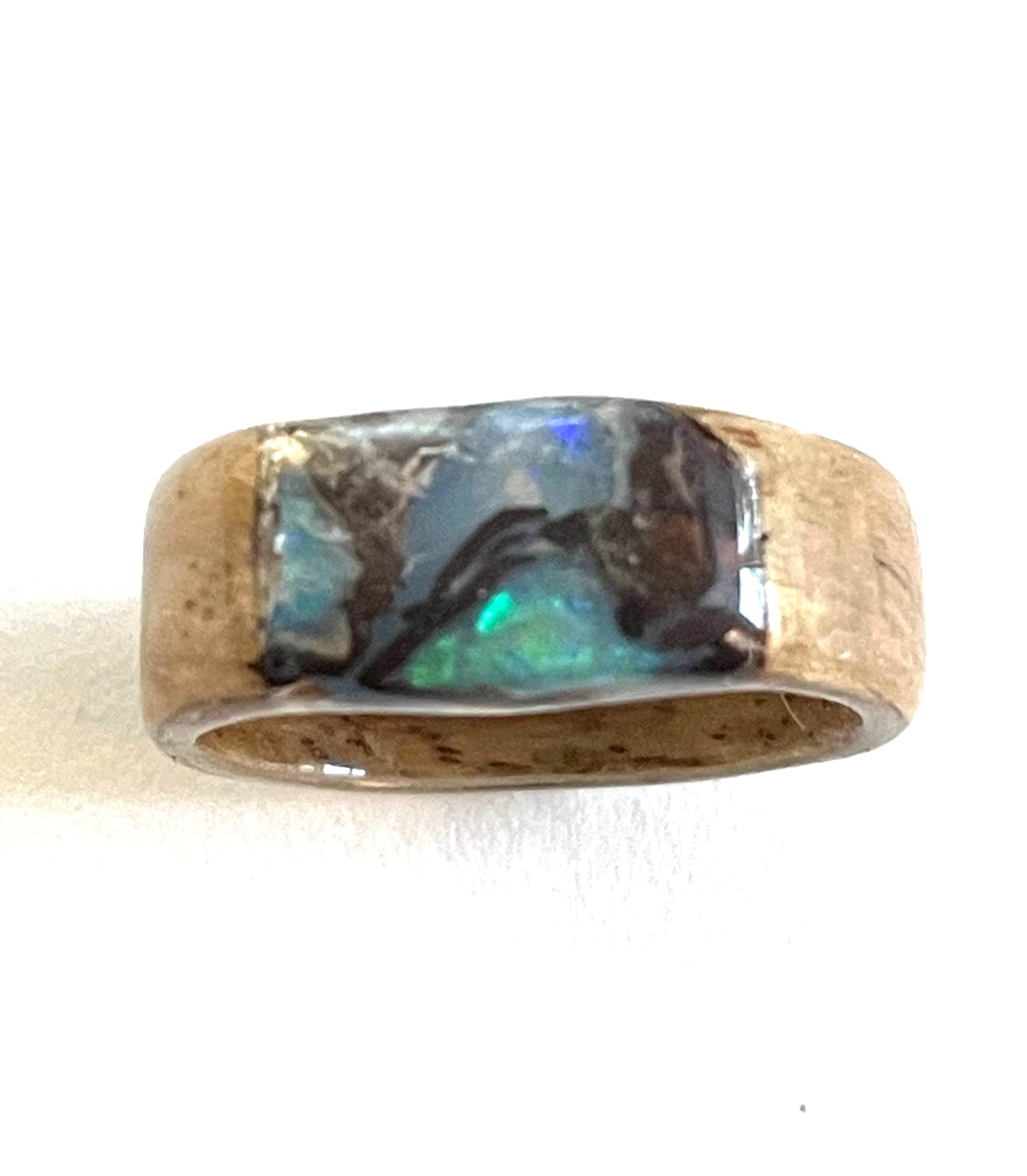 Beloved Twister Oak Wood Ring with Boulder Opal Size 7