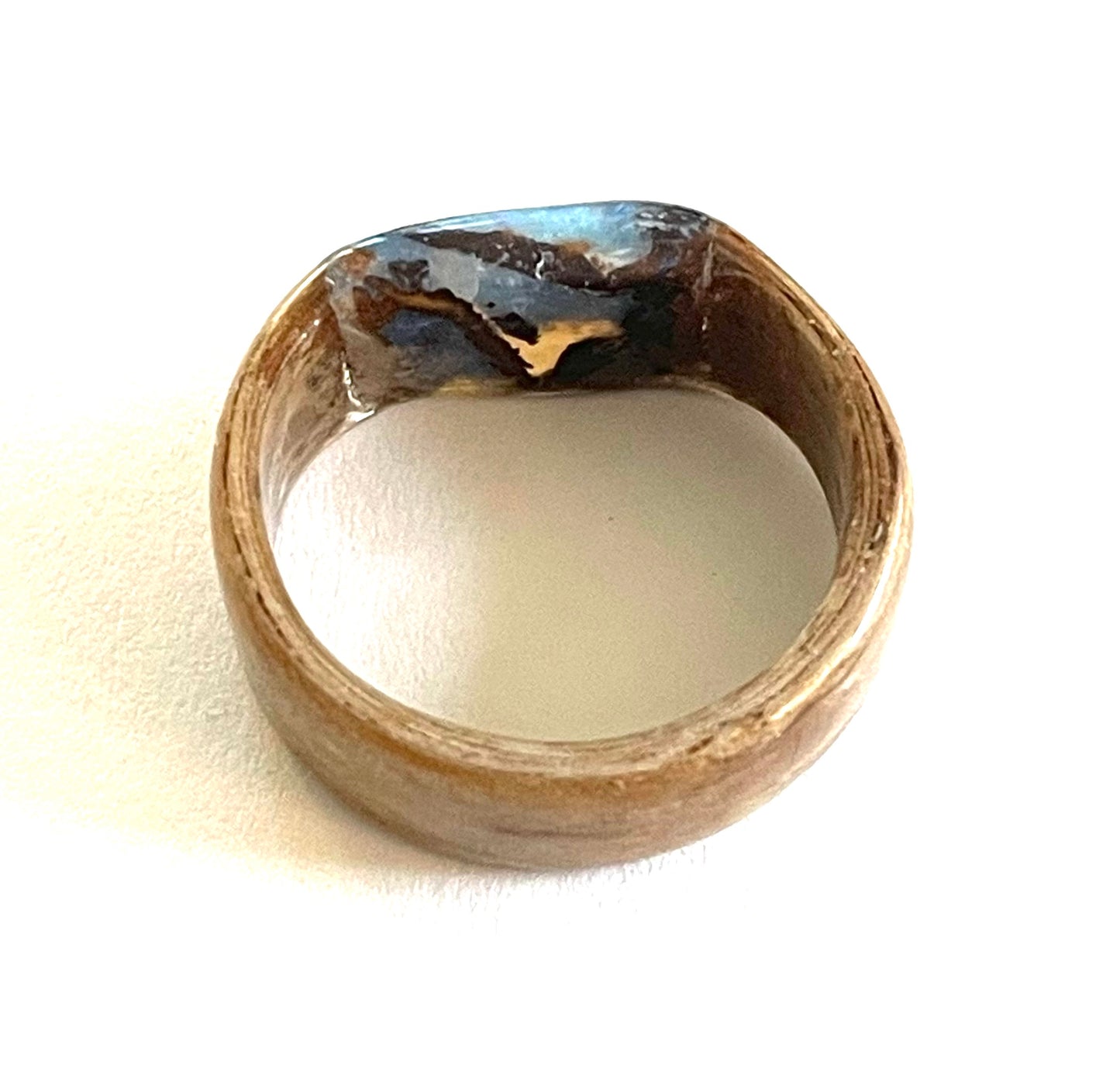 Beloved Twister Oak Wood Ring with Boulder Opal Size 7