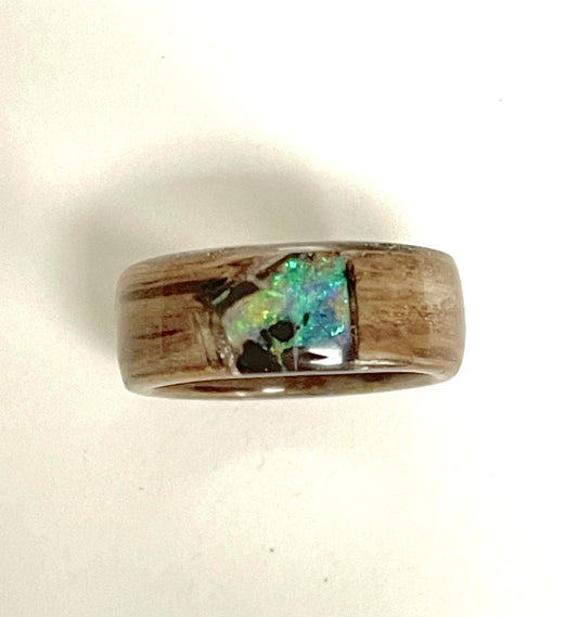 Beloved Twister Oak Boulder Opal Bent Wood Ring Size 6
