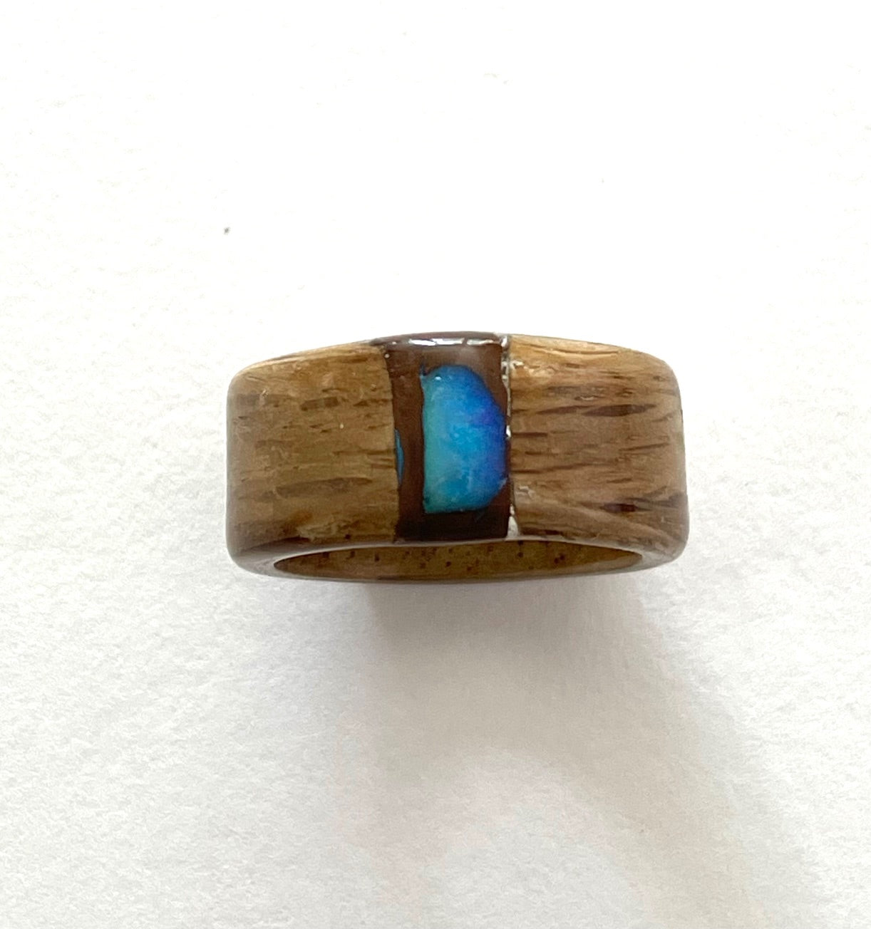 Beloved Twister Oak Wood Ring with Boulder Opal 9 1/2